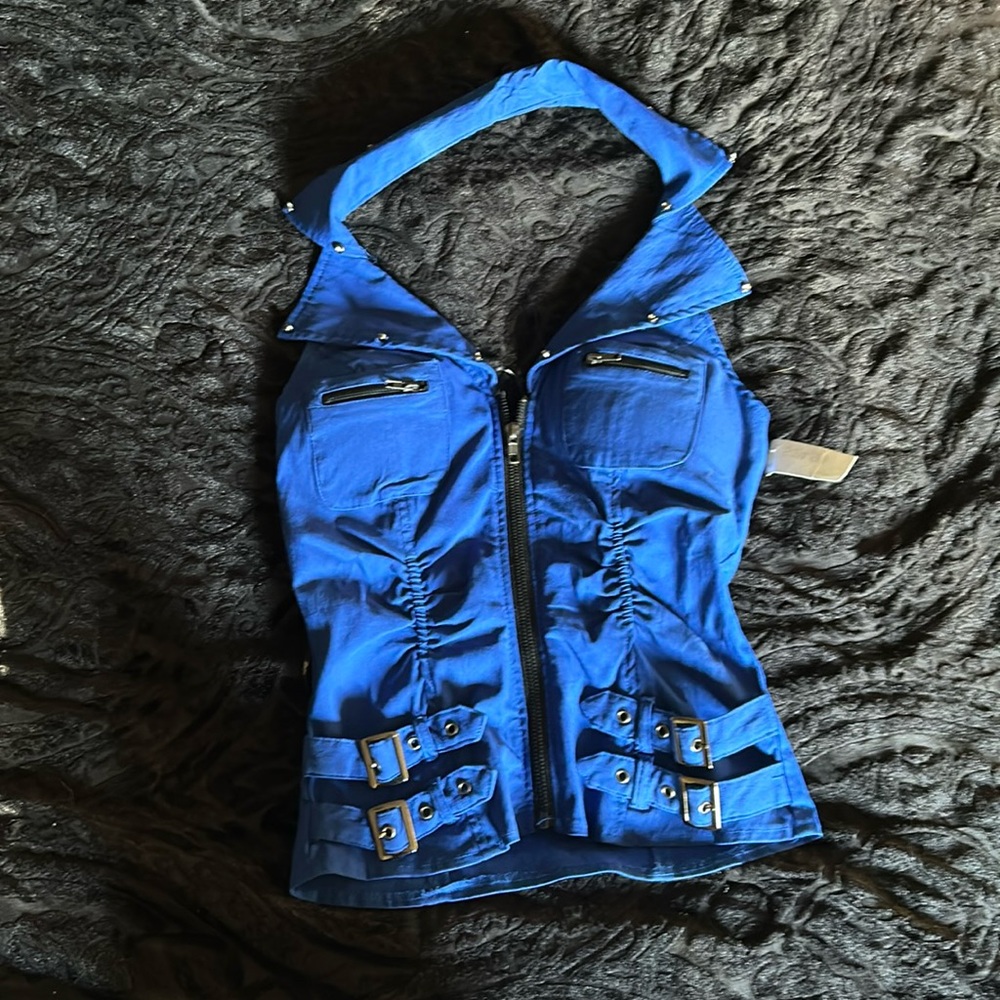 Blue top zip up with chest padding